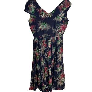 Vintage Navy Floral Silk Midi Dress